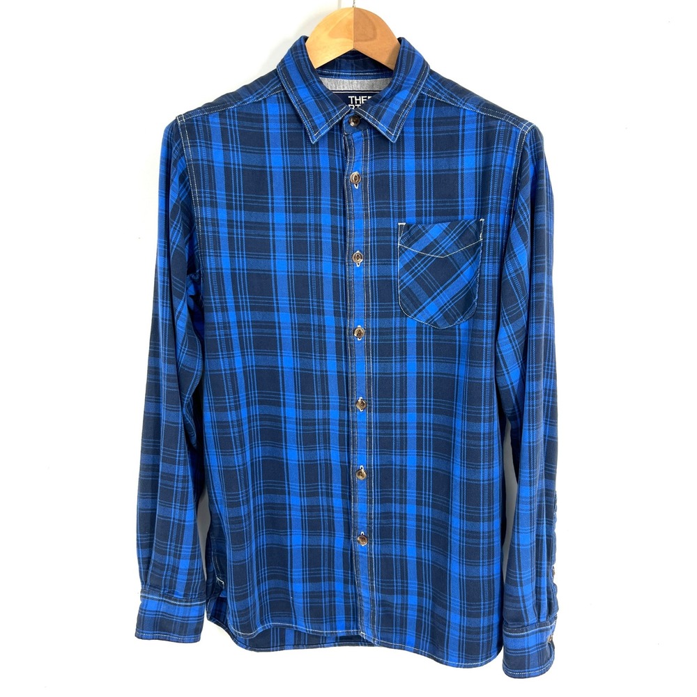 The North Face Mens Blue Plaid Flannel Long Sleeve Button Down Shirt Small